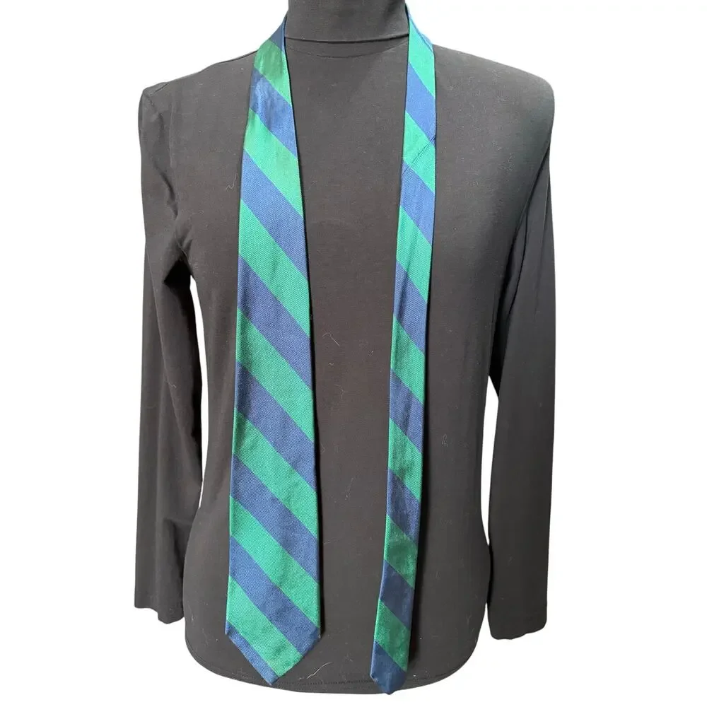 Pair Vintage GAP 100% Silk Made in USA prep school striped ties Navy Blue Green